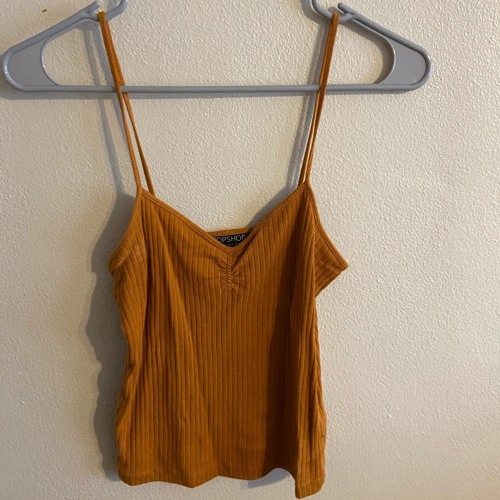 Mustard spaghetti strap crop top